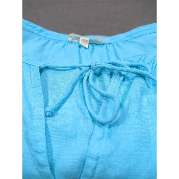 Eileen Fisher Irish Linen Tunic Blue Split Top Neck Tie 3/4 Sleeve Womens PM - Picture 15 of 15